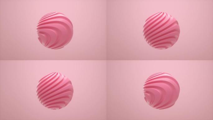粉色有机形状3d波浪形球体孤立在彩色背景上。趋势设计3d渲染无限循环