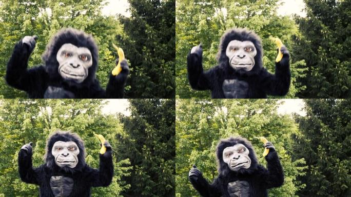 抱着香蕉的跳跃猴子