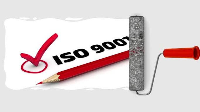 油漆滚筒正在绘制ISO 9001:2015复选标记