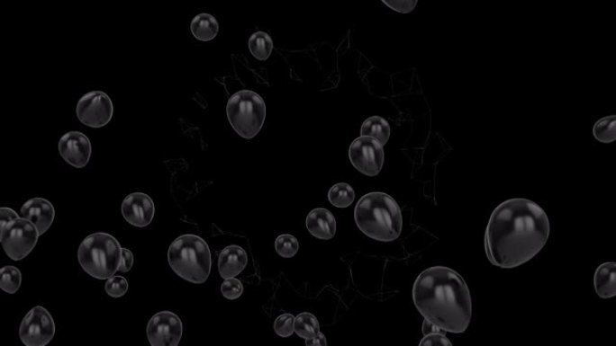 黑色背景上漂浮的黑色气球升起的动画