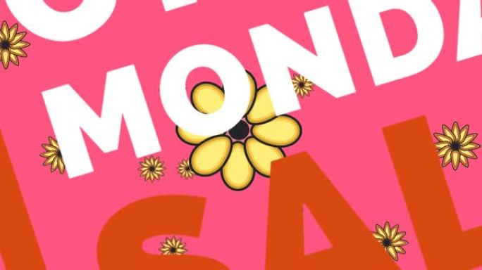 网络星期一销售文本动画在催眠运动中的花朵上移动