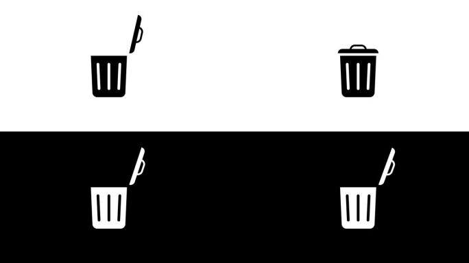 垃圾桶动画。打开盖子动画的回收站。打开和关闭垃圾桶的盖子。具有可编辑背景的60 fps 4k视频。
