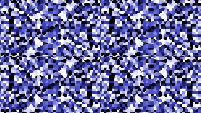 抽象背景上蓝黑白色正方形形状的向内运动