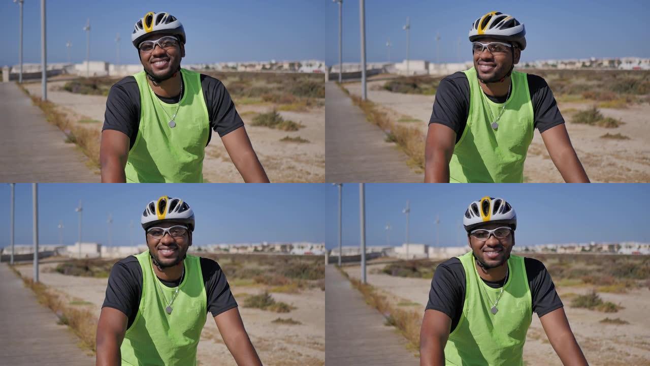 一个黑人骑自行车的人去兜风