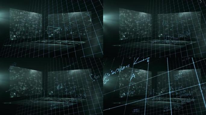 屏幕上的数据处理和数学方程式动画
