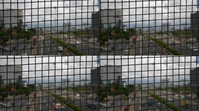 雅加达城市交通街路口人行天桥围栏全景4k印度尼西亚