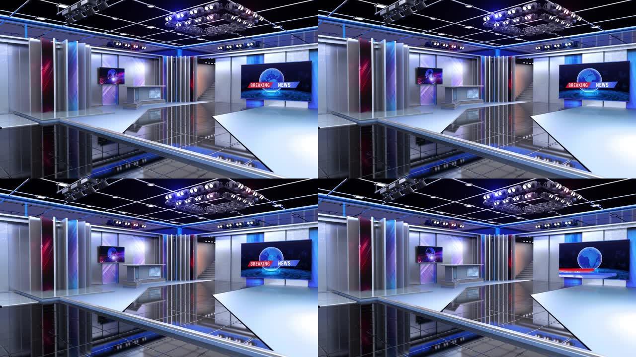 3D虚拟新闻工作室背景，循环