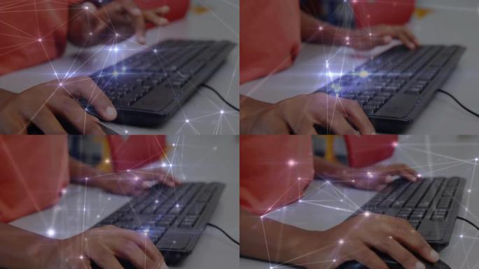 使用计算机在男生手中的连接网络动画