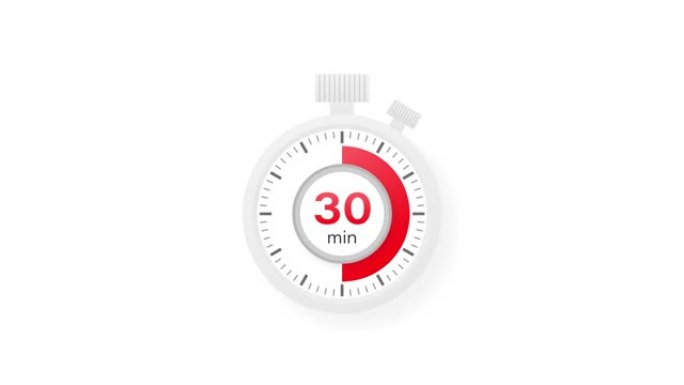 30分钟计时器。平面样式的秒表图标。运动图形。