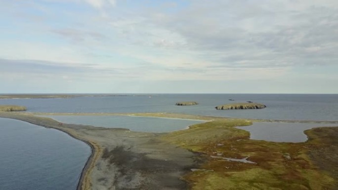 新地岛沙漠中的海岸景观鸟瞰图。