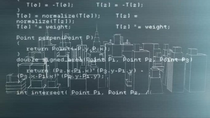 3d城市景观旋转上的数字数据处理动画