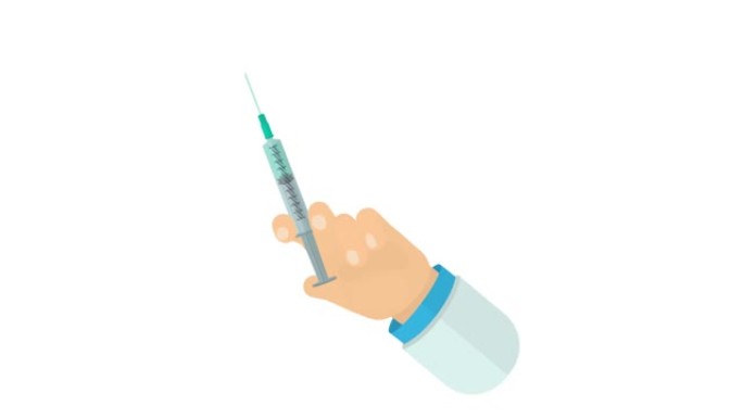 疫苗接种。从医用注射器注射疫苗的动画。卡通