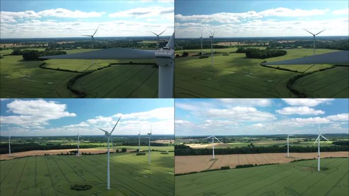 风力发电机在运行，从空气的角度来看，德国石勒苏益格-荷尔斯泰因州。