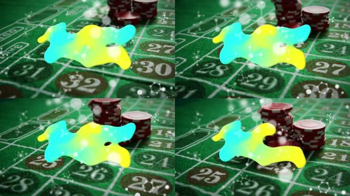 在赌场赌博板上带有分子的发光斑点的动画