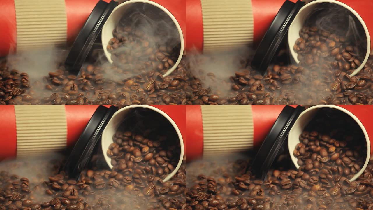 纸咖啡杯的镜头咖啡豆咖啡特写咖啡宣传