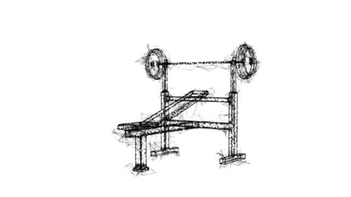 有重量的杠铃。健身器材。健美、举重、健身概念。线框低聚网格技术