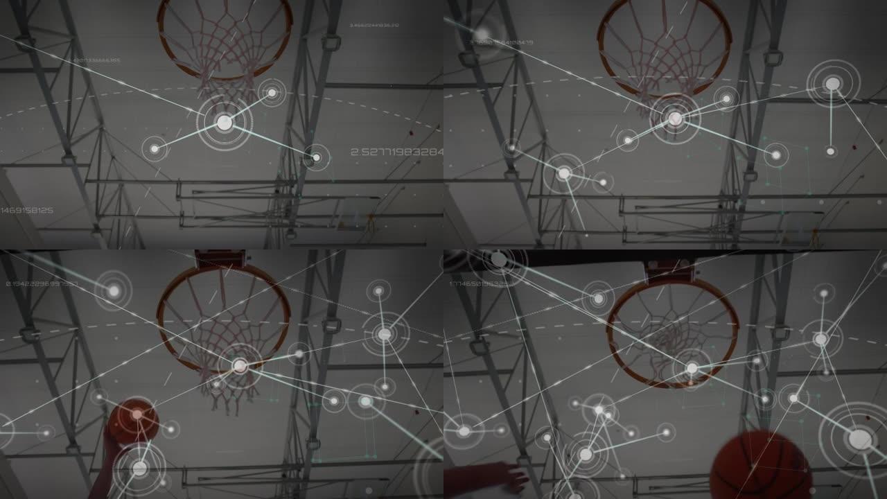 篮球场上连接网络的动画