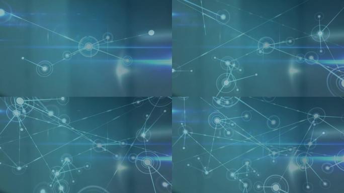 蓝色背景上发光的连接网络数字动画