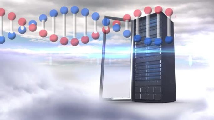 dna链在计算机服务器上旋转的动画