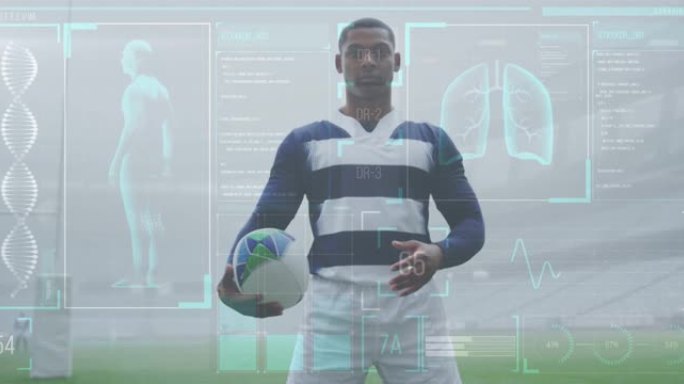 通过橄榄球运动员进行医疗数据处理的数字接口动画