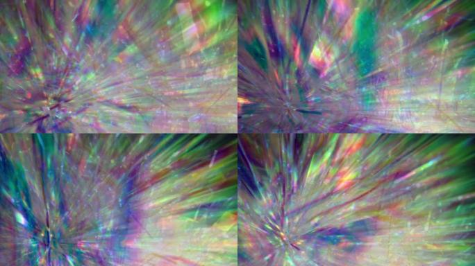 水晶棱镜折射出鲜艳的彩虹色的光线。钻石霓虹金属全息背景
