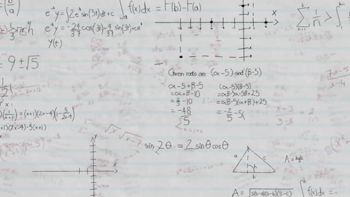 白色背景上的数学数据和方程处理动画