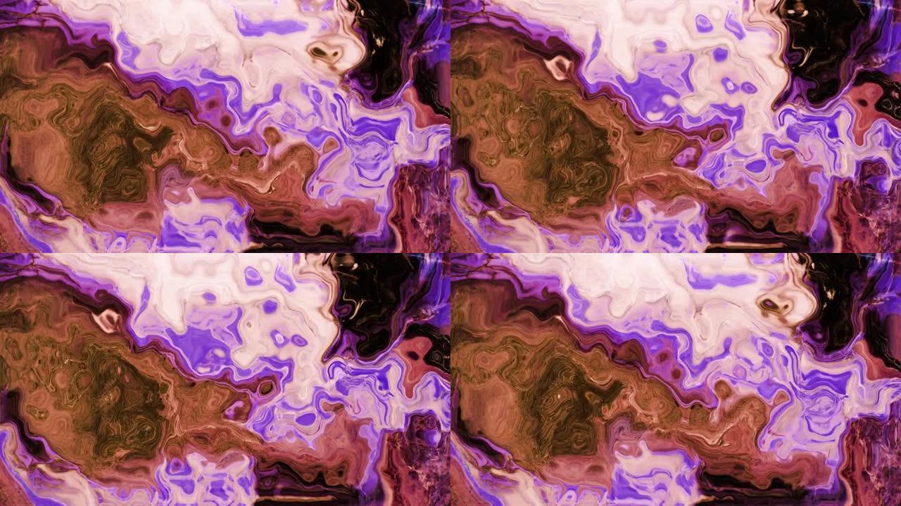 充满活力的彩色紫色液体在催眠运动中流动的动画