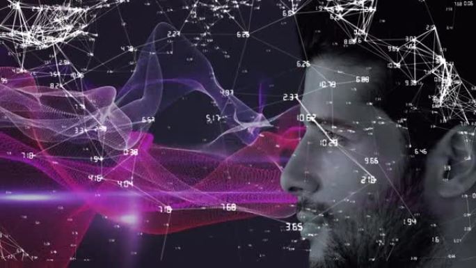 紫色小径的动画与人类脸上的连接网络
