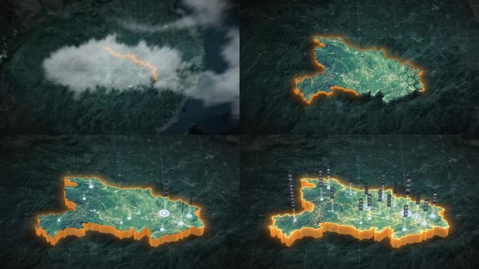 【AE模板】暗调三维卫星地图 - 湖北省