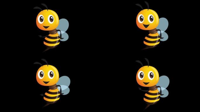 卡通可爱蜜蜂指向阿尔法背景动画上的空白空间