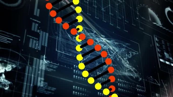 具有信息和数据处理的dna链翻转界面的动画