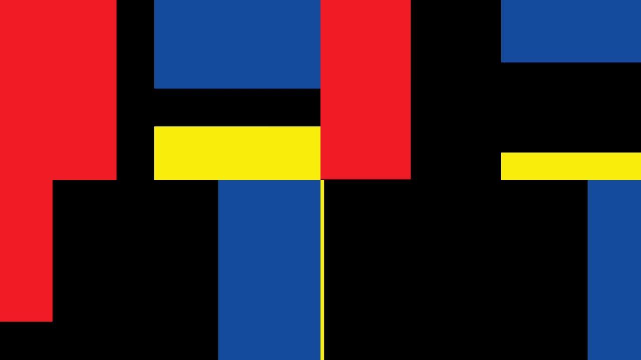 黑色，红色，蓝色，白色和黄色的蒙德里安风格效果。