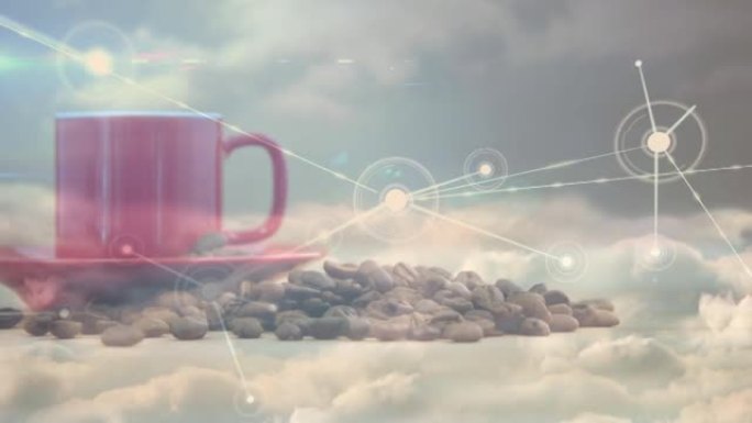 一杯咖啡上的连接网络动画