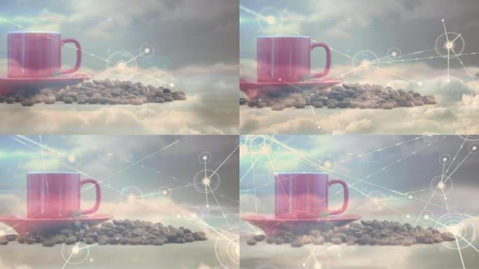 一杯咖啡上的连接网络动画
