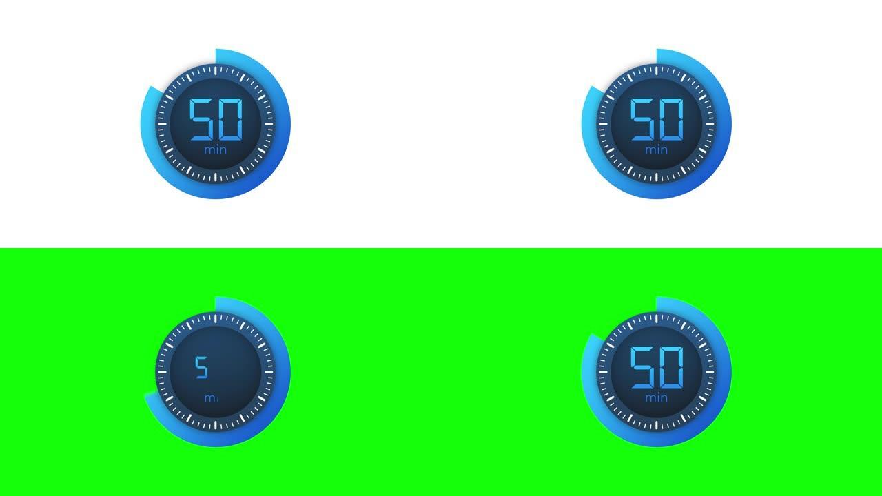 50分钟计时器。平面样式的秒表图标。运动图形。