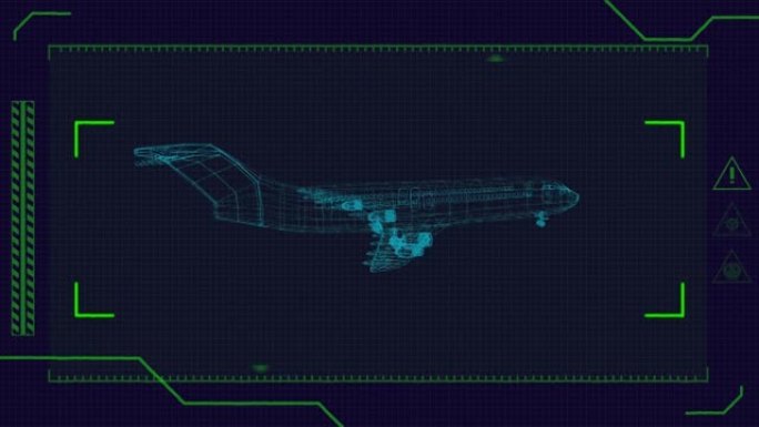 具有示波器扫描和数据处理的3d飞机绘图动画