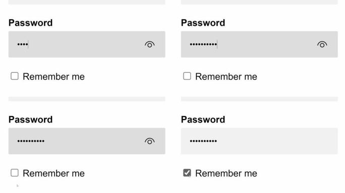 键入密码和鼠标光标滑动并单击复选框在网页上记住我。光标的设备屏幕视图选择在线记忆。互联网网络网站上的