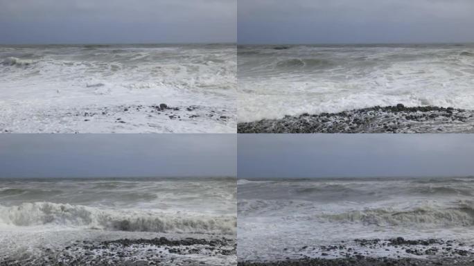暴风雨过后，岩石海滩的特写镜头非常猛烈。库珀海岸，沃特福德。爱尔兰