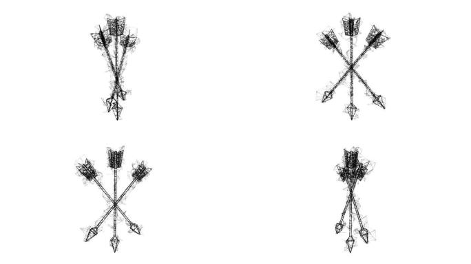 中世纪弓箭。线框低聚网格技术