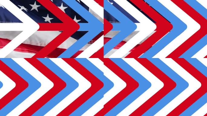 白色蓝色和红色箭头在美国国旗上移动的动画