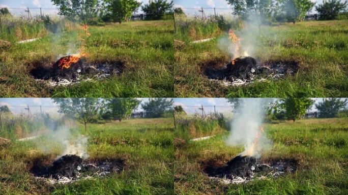 大火开始在农村燃烧干草