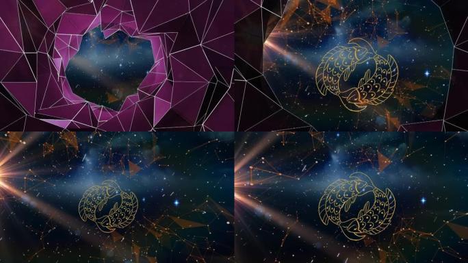 双鱼座星星在宇宙和发光星星上的动画