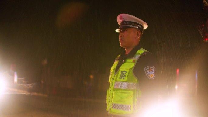 下雨 指挥交通 车辆 雨中交警执勤