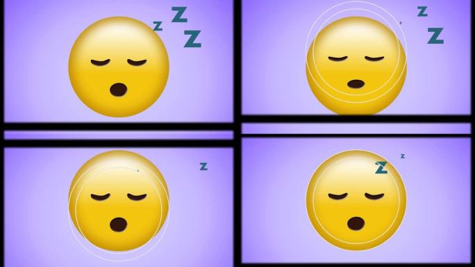 紫色背景上的沉睡表情图标动画