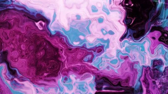 充满活力的紫色和蓝色液体在催眠运动中流动的动画