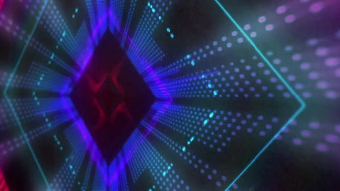 钻石形蓝色和粉红色3d灯光显示在黑色背景上闪烁和移动的动画