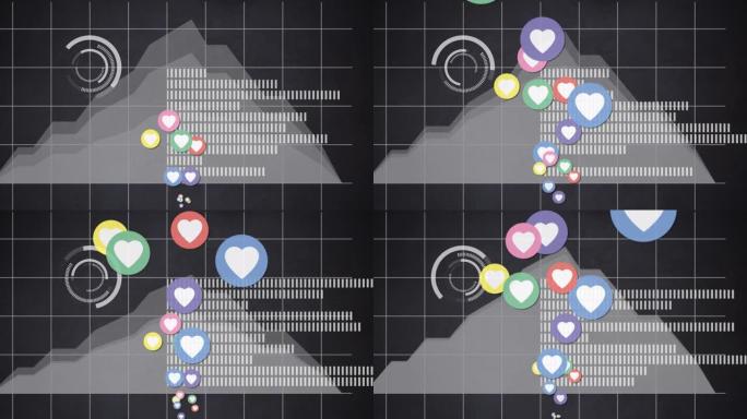 社交媒体图标在具有统计信息的连接网络上的动画