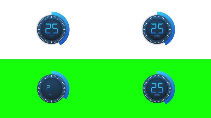 25分钟计时器。平面样式的秒表图标。运动图形。