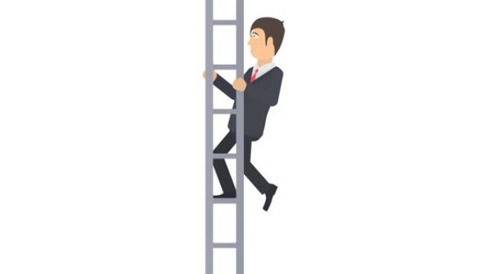 商人爬上楼梯。事业成就的动画。卡通