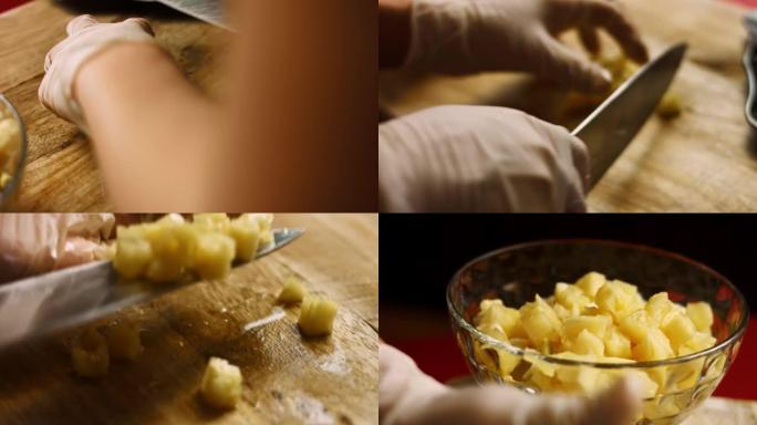 菠萝片。配料Ladie的随想曲沙拉，形式为Ananas。4k视频配方
